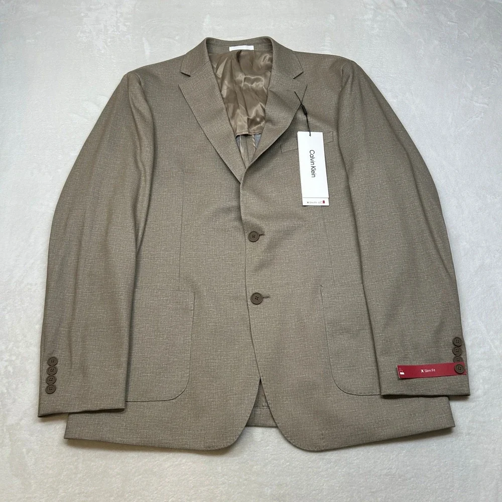 Calvin Klein Slim Fit Sport Coat Mens 44L 44 Tan Infinite‎ Stretch $295
